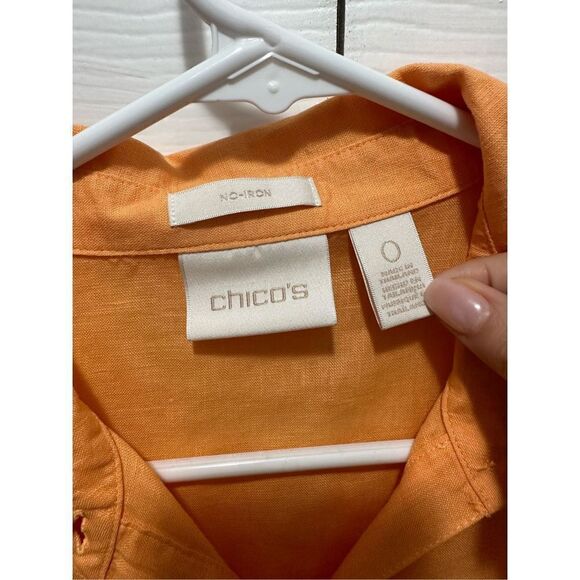 Chico's Womens Blouse Linen Button Down Quarter Sleeve Tie Knot Orange Size 0 sm - Picture 5 of 11